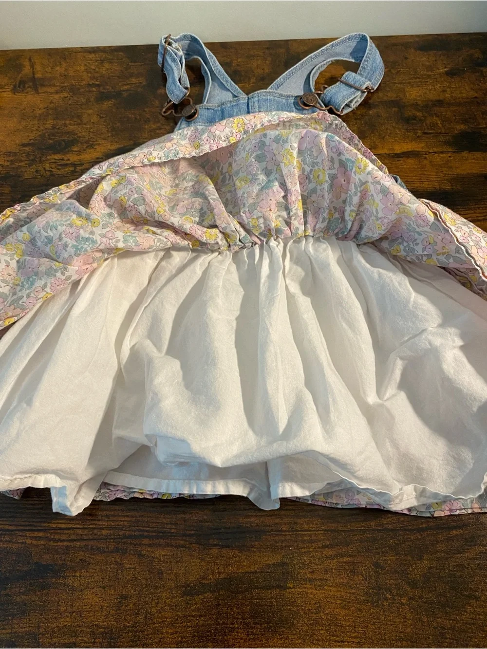 OshKosh B'gosh Light Blue Denim Floral Overall Dress - Pink & Yellow